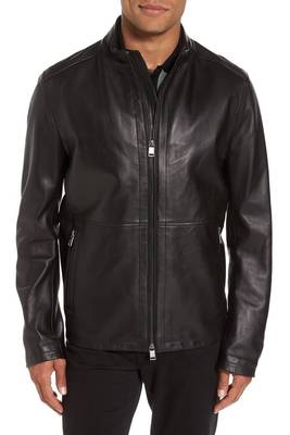 men's black sheepskin cafe racer jacket band collar racer style exclusive 1