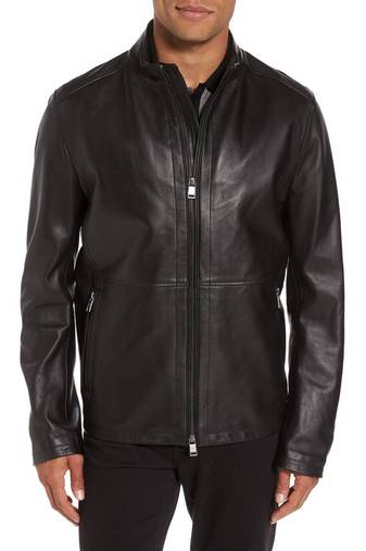 men's black sheepskin cafe racer jacket band collar racer style exclusive