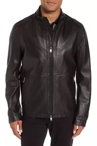men's black sheepskin cafe racer jacket band collar racer style exclusive
