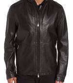 Men's genuine sheep leather jacket motorcycle black cafe racer style jacket-cl-m004
