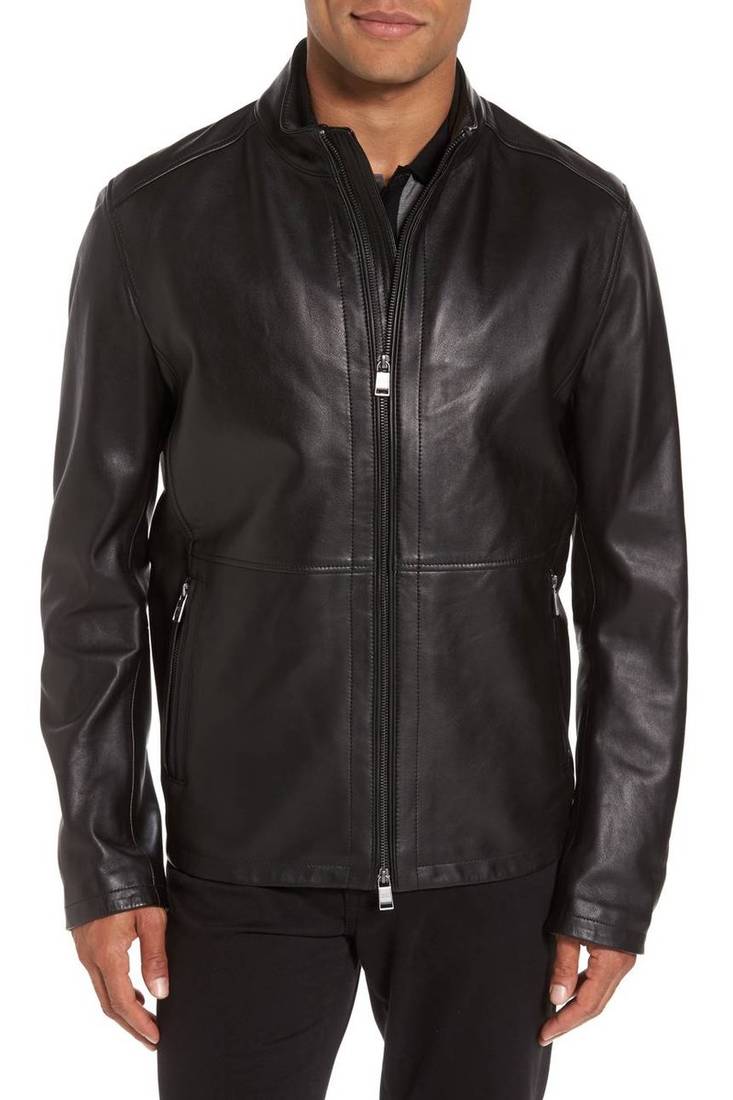 Men's genuine sheep leather jacket motorcycle black cafe racer style jacket-cl-m004