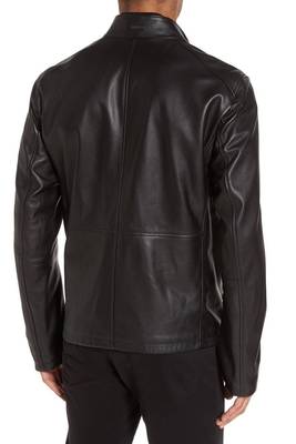 men's black sheepskin cafe racer jacket band collar racer style exclusive 2