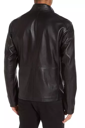 men's black sheepskin cafe racer jacket band collar racer style exclusive
