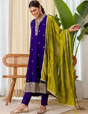 Purple color beautiful embroidered graceful partywear ceremonial suit 4
