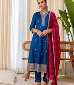 Teal blue color beautiful embroidered graceful partywear ceremonial suit