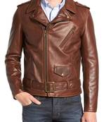 Men's genuine sheep leather jacket motorcycle brown cafe racer style jacket-cl-m005