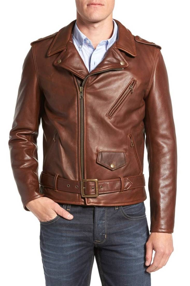 Men's genuine sheep leather jacket motorcycle brown cafe racer style jacket-cl-m005