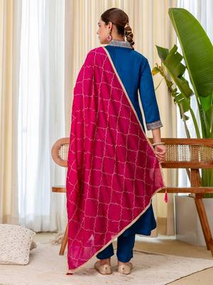 Teal blue color beautiful embroidered graceful partywear ceremonial suit 2