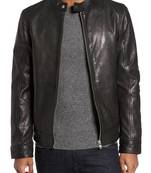 Men's genuine sheep leather jacket motorcycle black cafe racer style jacket-cl-m006