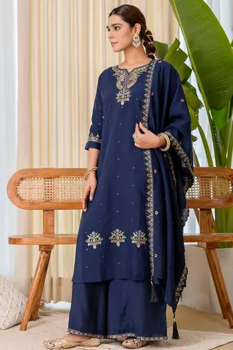 Blue color beautiful embroidered graceful partywear ceremonial suit