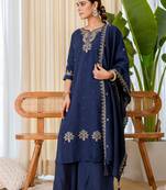 Blue color beautiful embroidered graceful partywear ceremonial suit