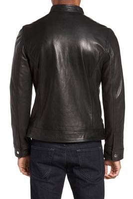 men's black sheepskin cafe racer jacket band collar racer style modern 2