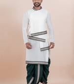 White banarasi dhupion silk premium designer festive wear dhoti kurta set