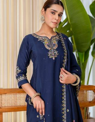 Blue color beautiful embroidered graceful partywear ceremonial suit 3