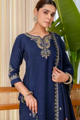 Blue color beautiful embroidered graceful partywear ceremonial suit
