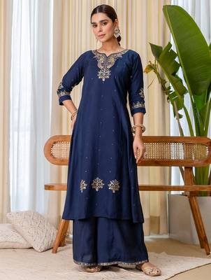Blue color beautiful embroidered graceful partywear ceremonial suit 4