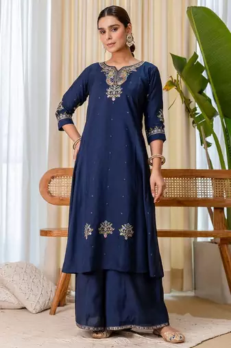 Blue color beautiful embroidered graceful partywear ceremonial suit