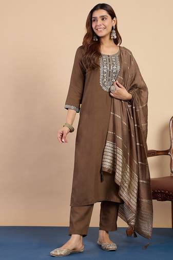 Brown color beautiful embroidered graceful partywear ceremonial suit