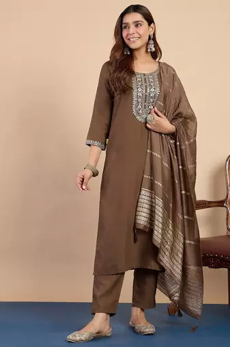 Brown color beautiful embroidered graceful partywear ceremonial suit