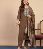 Brown color beautiful embroidered graceful partywear ceremonial suit