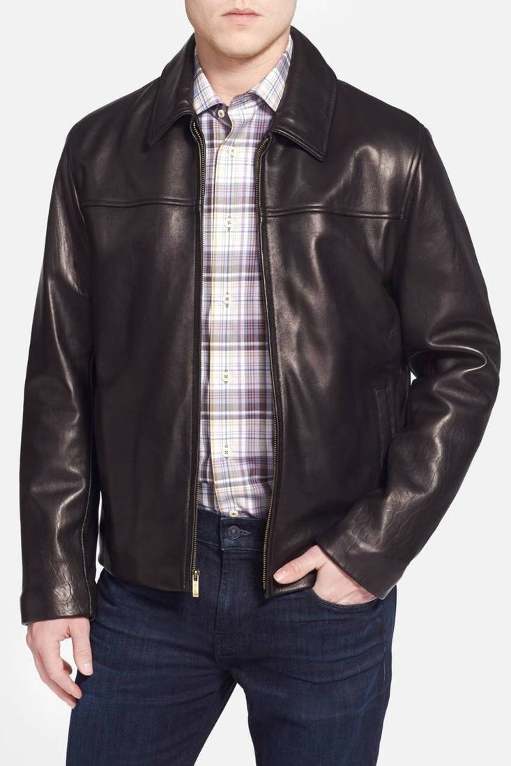 Men's genuine sheep leather jacket motorcycle black cafe racer style jacket-cl-m008