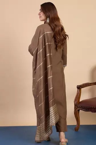 Brown color beautiful embroidered graceful partywear ceremonial suit