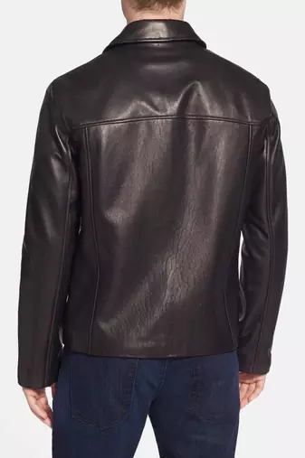 men's black sheepskin cafe racer jacket band collar racer style stylish