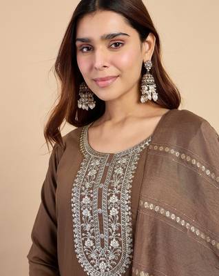 Brown color beautiful embroidered graceful partywear ceremonial suit 3