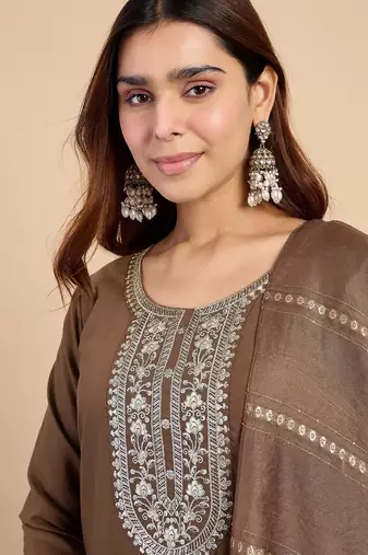 Brown color beautiful embroidered graceful partywear ceremonial suit
