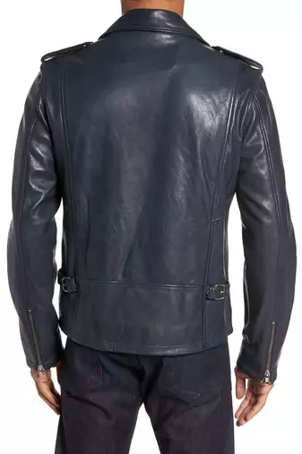 men's black sheepskin cafe racer jacket band collar racer style authentic