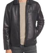 Men's genuine sheep leather jacket motorcycle black cafe racer style jacket-cl-m010