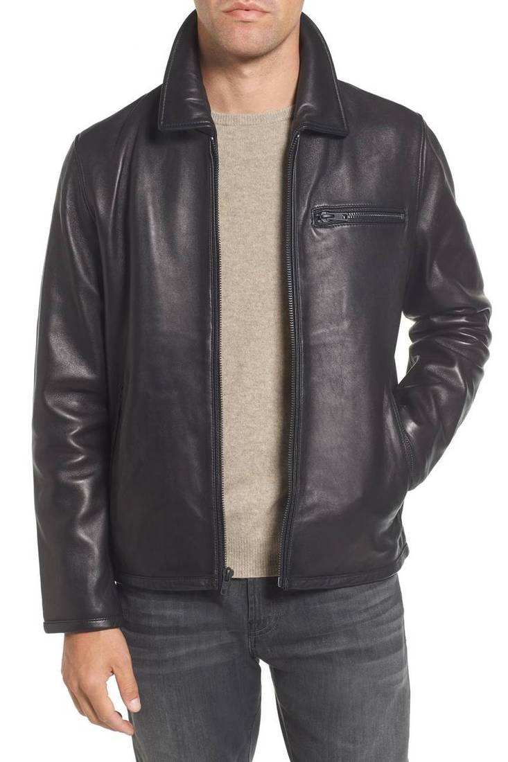 Men's genuine sheep leather jacket motorcycle black cafe racer style jacket-cl-m010