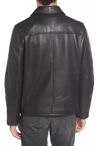 men's black sheepskin cafe racer jacket band collar racer style genuine