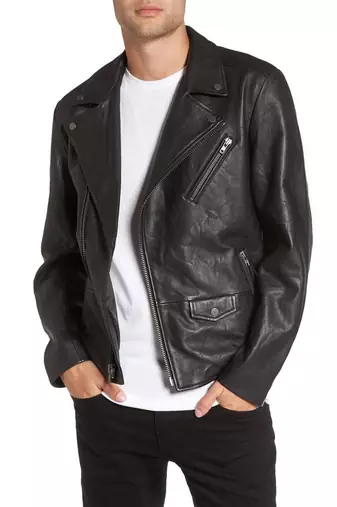 men's black sheepskin cafe racer jacket band collar racer style superior