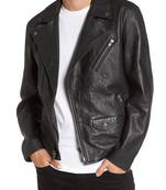 Men's genuine sheep leather jacket motorcycle black cafe racer style jacket-cl-m011