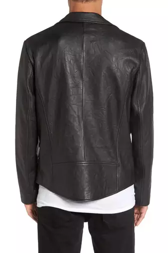 men's black sheepskin cafe racer jacket band collar racer style superior