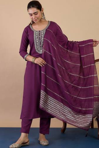 Purple color beautiful embroidered graceful partywear ceremonial suit