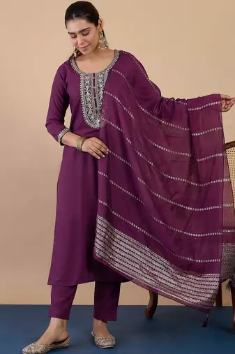 Purple color beautiful embroidered graceful partywear ceremonial suit