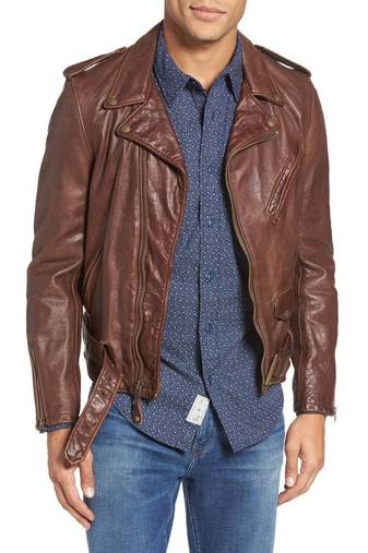 men's brown sheepskin cafe racer jacket band collar racer style premium