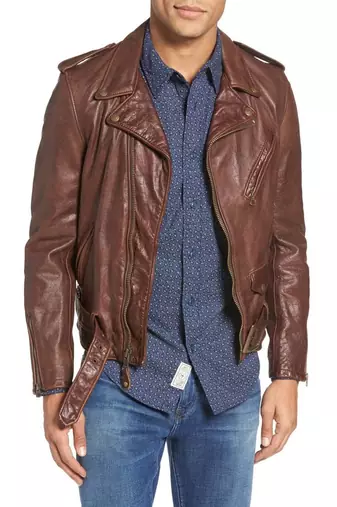 men's brown sheepskin cafe racer jacket band collar racer style premium
