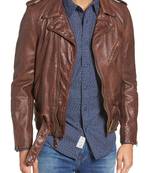 Men's genuine sheep leather jacket motorcycle brown cafe racer style jacket-cl-m012