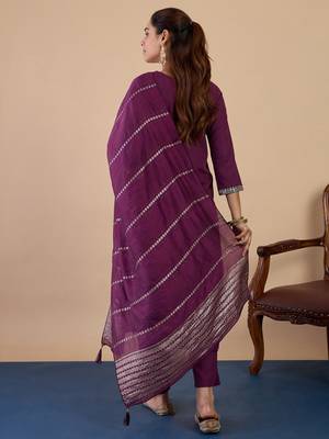 Purple color beautiful embroidered graceful partywear ceremonial suit 2