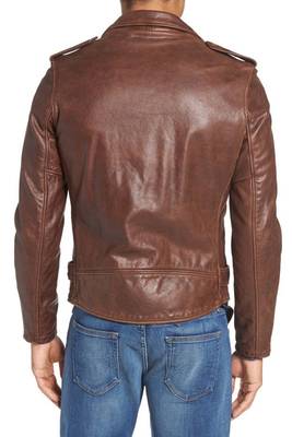men's brown sheepskin cafe racer jacket band collar racer style premium 2