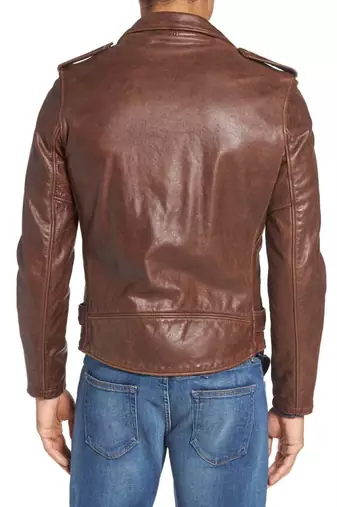 men's brown sheepskin cafe racer jacket band collar racer style premium