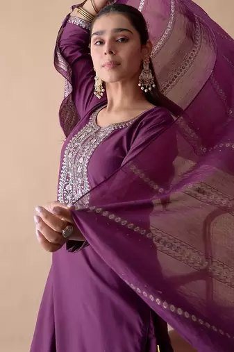 Purple color beautiful embroidered graceful partywear ceremonial suit
