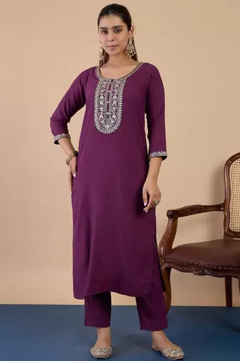 Purple color beautiful embroidered graceful partywear ceremonial suit