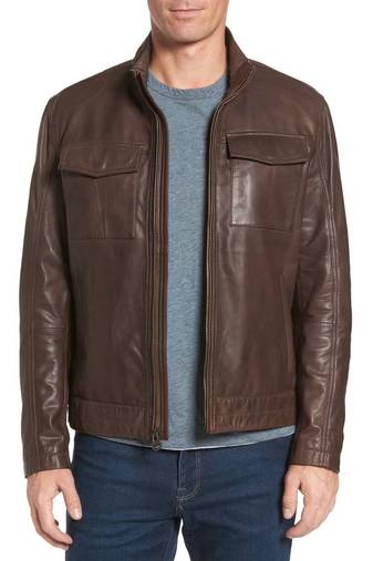 men's brown sheepskin cafe racer jacket band collar racer style exclusive