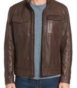 Men's genuine sheep leather jacket motorcycle brown cafe racer style jacket-cl-m013