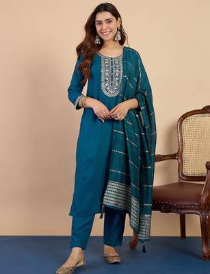 Teal blue color beautiful embroidered graceful partywear ceremonial suit 1