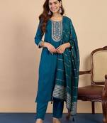 Teal blue color beautiful embroidered graceful partywear ceremonial suit